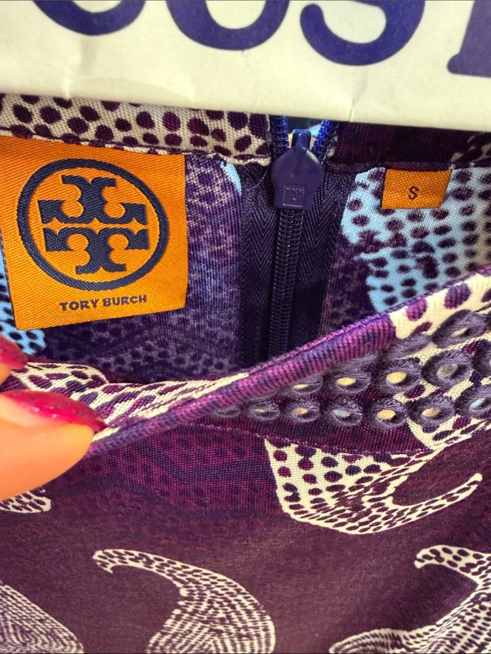 Tory Burch Purple Paisley-Style Long Sleeve Knit Dress